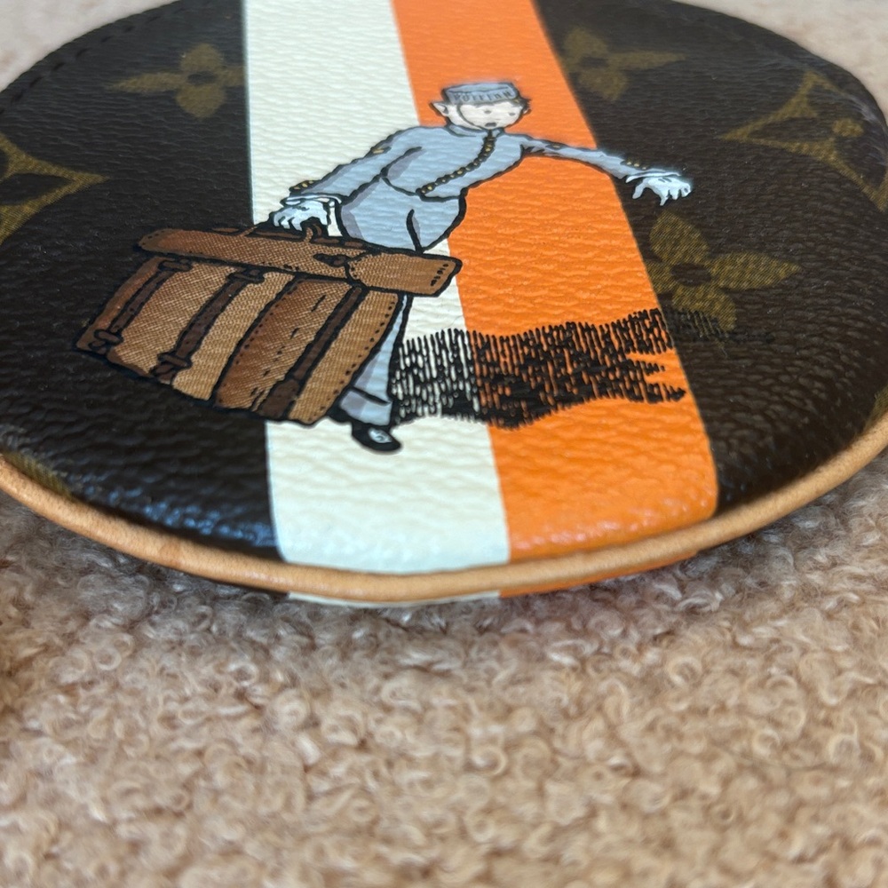 Louis Vuitton Groom Monogram Round Coin Pouch with Orange & Cream Stripes - Picture 2 of 9